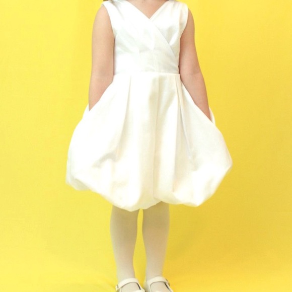 Lille Couture Style Reagan Satin Girls Ivory Dress - Picture 3 of 5